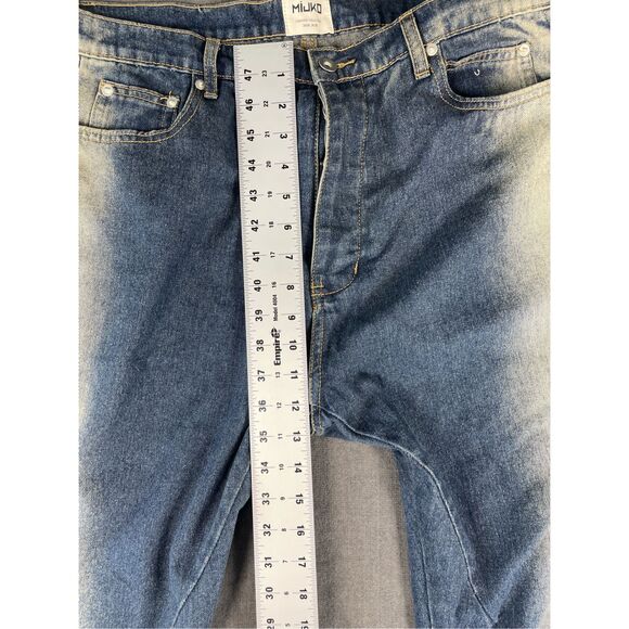 Mijko Zipper Jeans Mens 2XL Blue Gradient Baggy Denim Y2K Statement Streetwear - Picture 8 of 16